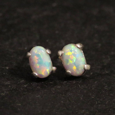 White Fire Opal Stud Earrings Earrings Handmade Handcrafted