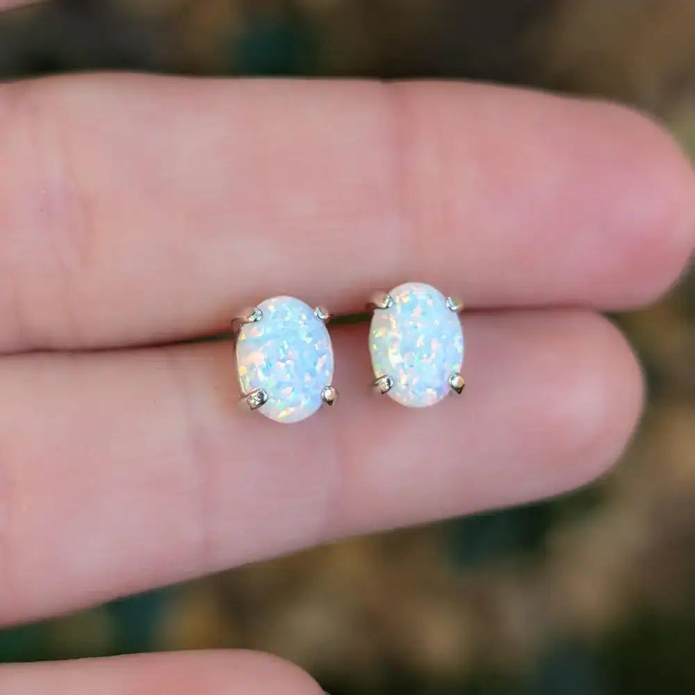 White Fire Opal Stud Earrings Earrings Handmade Handcrafted