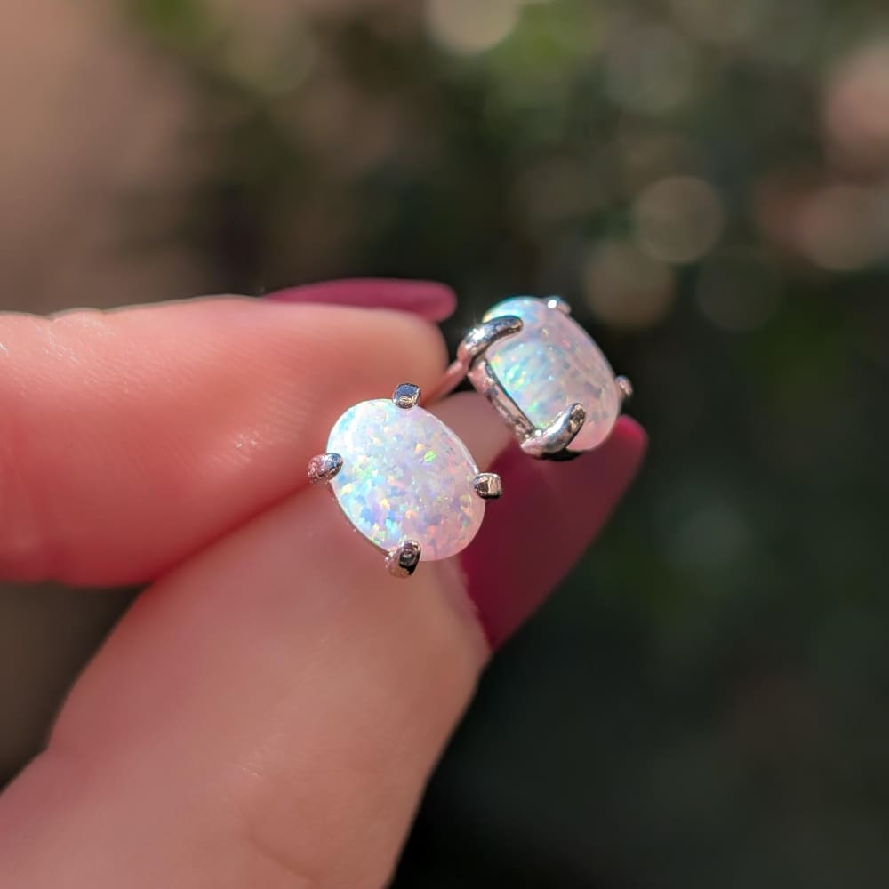 White Fire Opal Stud Earrings Earrings Handmade Handcrafted