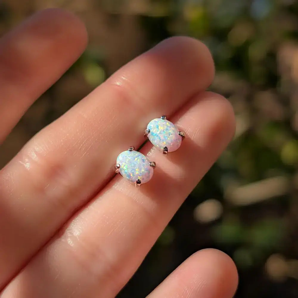 White Fire Opal Stud Earrings Earrings Handmade Handcrafted