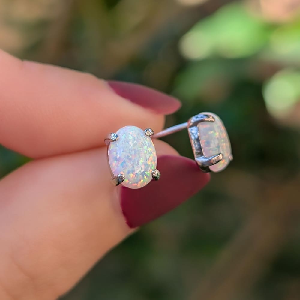 White Fire Opal Stud Earrings Earrings Handmade Handcrafted