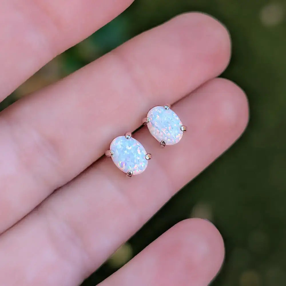 White Fire Opal Stud Earrings Earrings Handmade Handcrafted