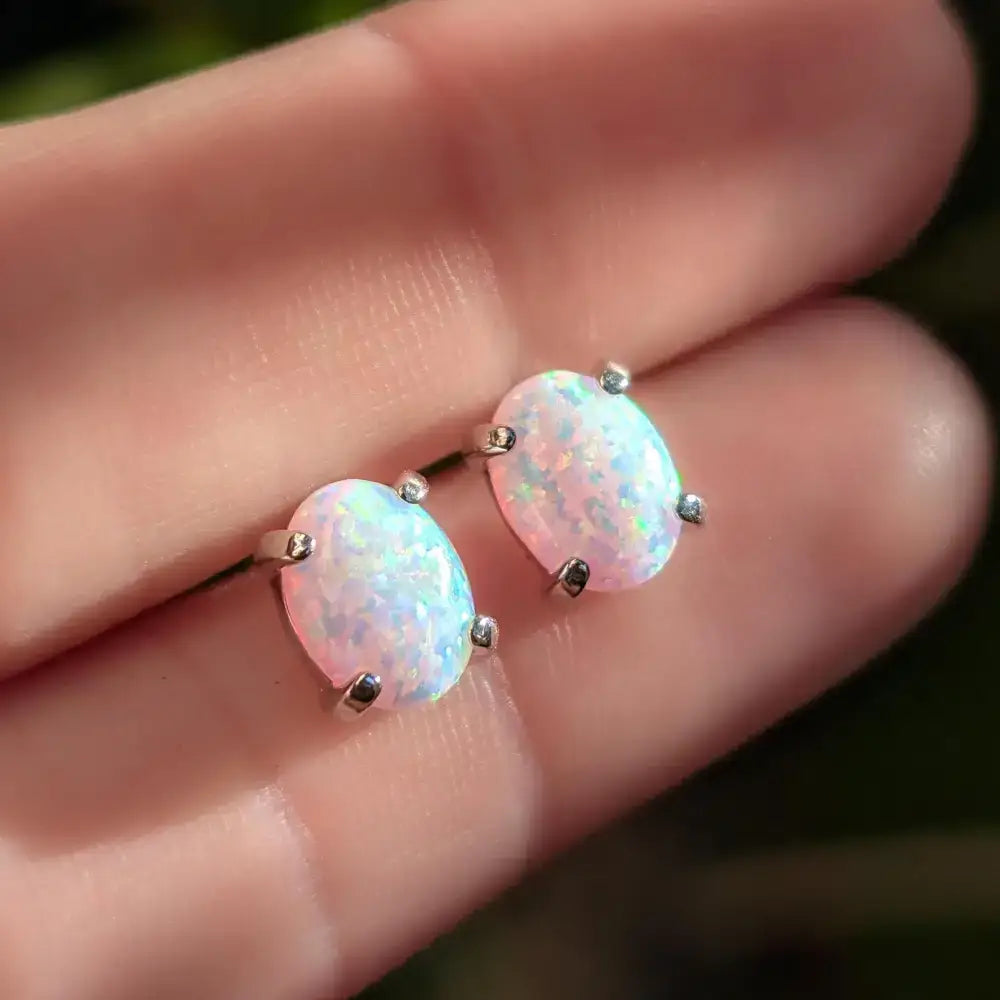 White Fire Opal Stud Earrings Earrings Handmade Handcrafted