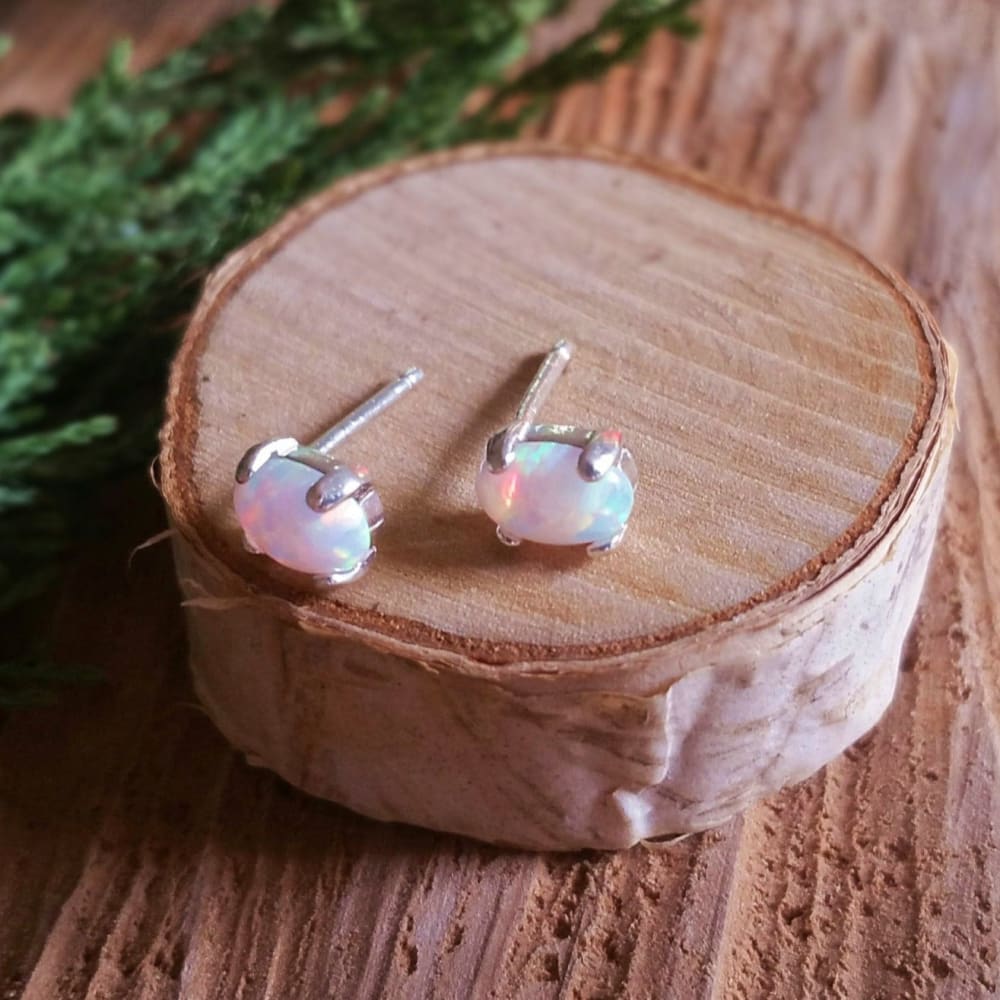 White Fire Opal Stud Earrings Earrings Handmade Handcrafted