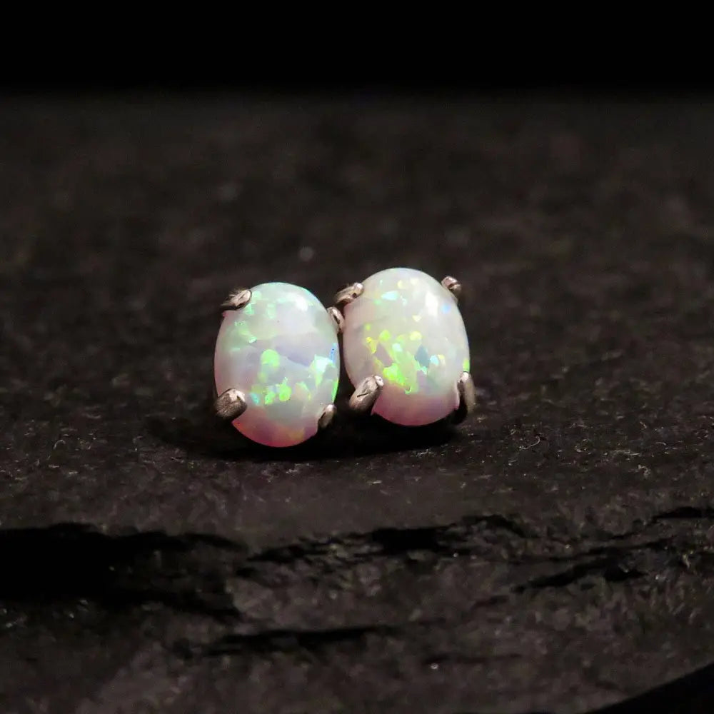 White Fire Opal Stud Earrings Earrings Handmade Handcrafted