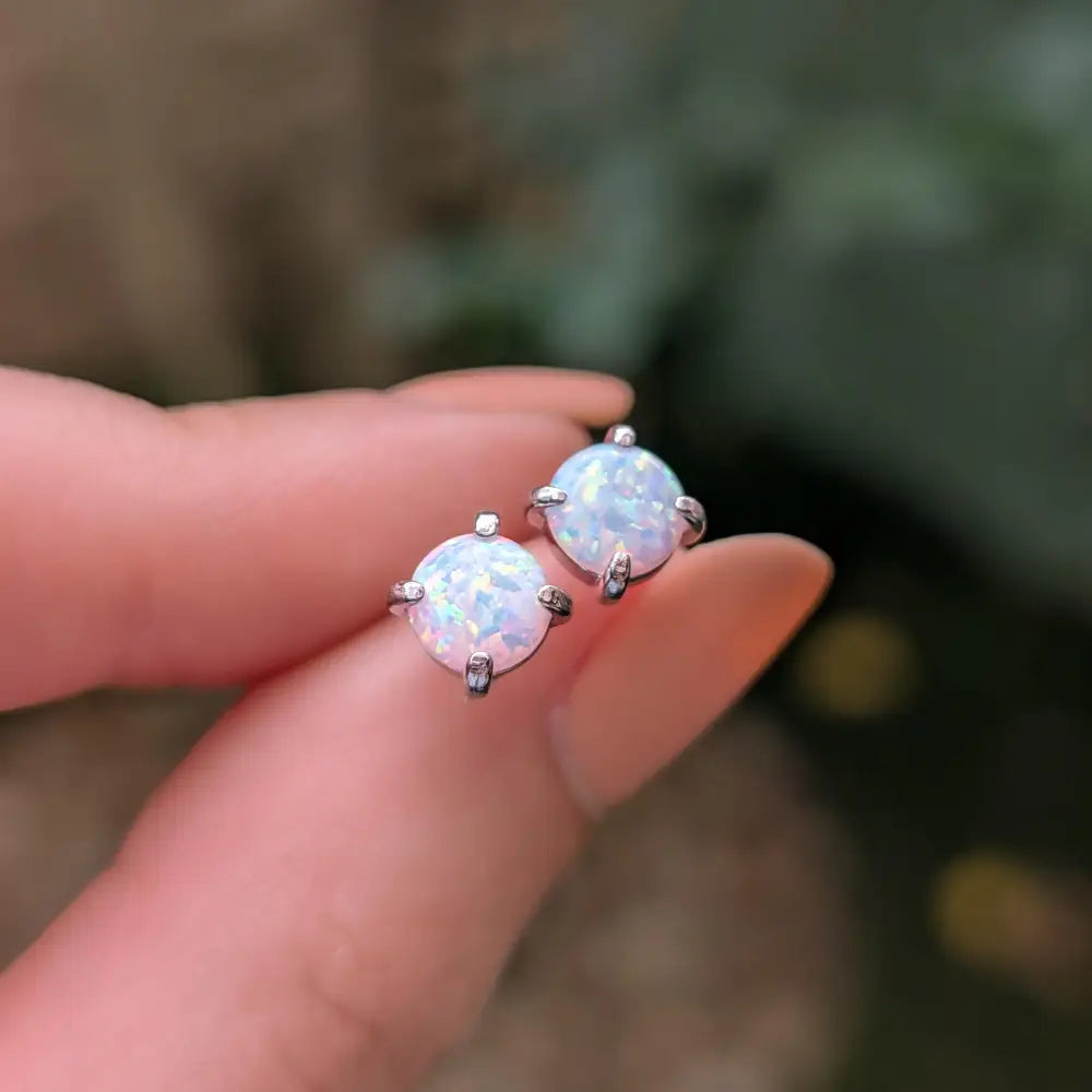 White Opal Stud Earrings Earrings Handmade Handcrafted