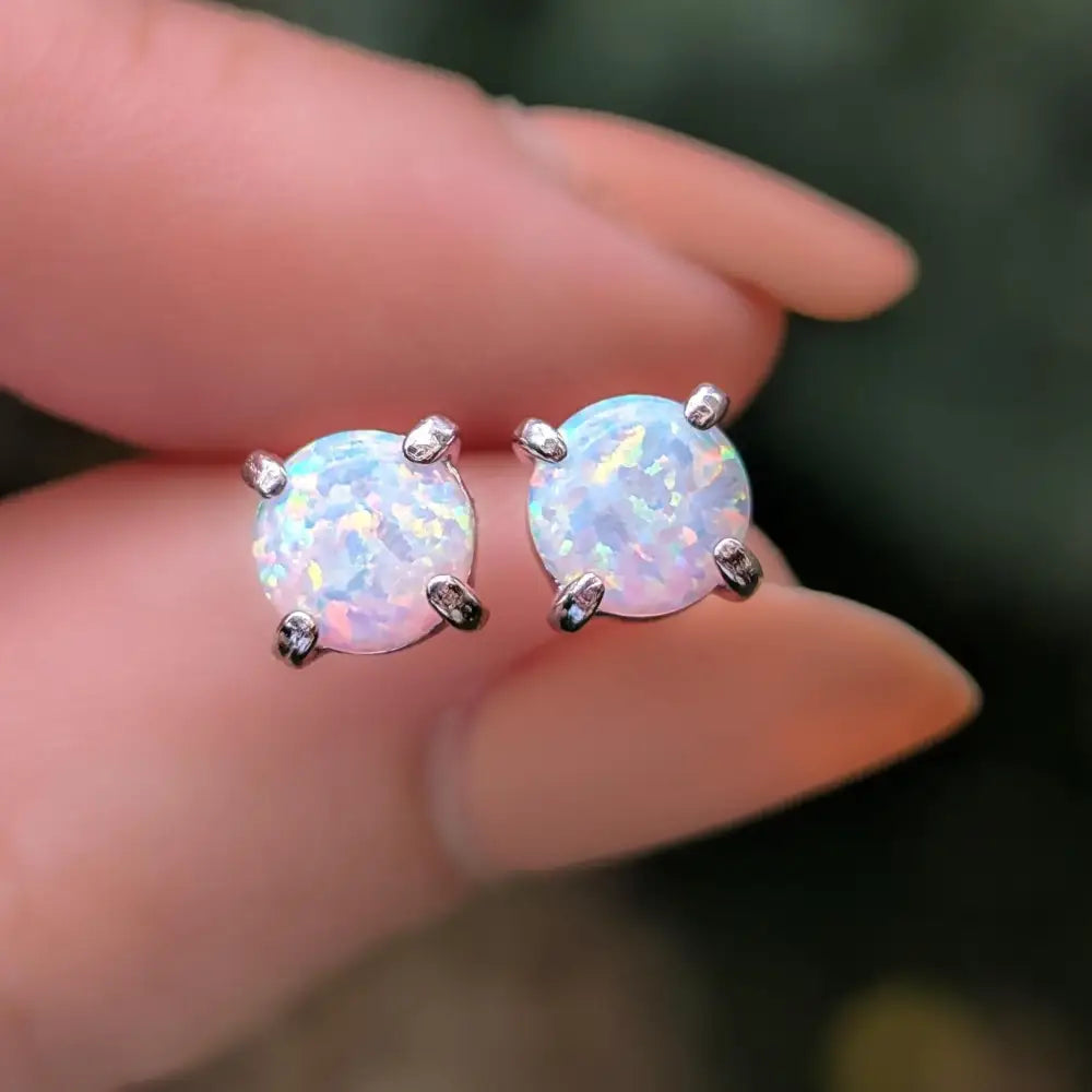 White Opal Stud Earrings Earrings Handmade Handcrafted