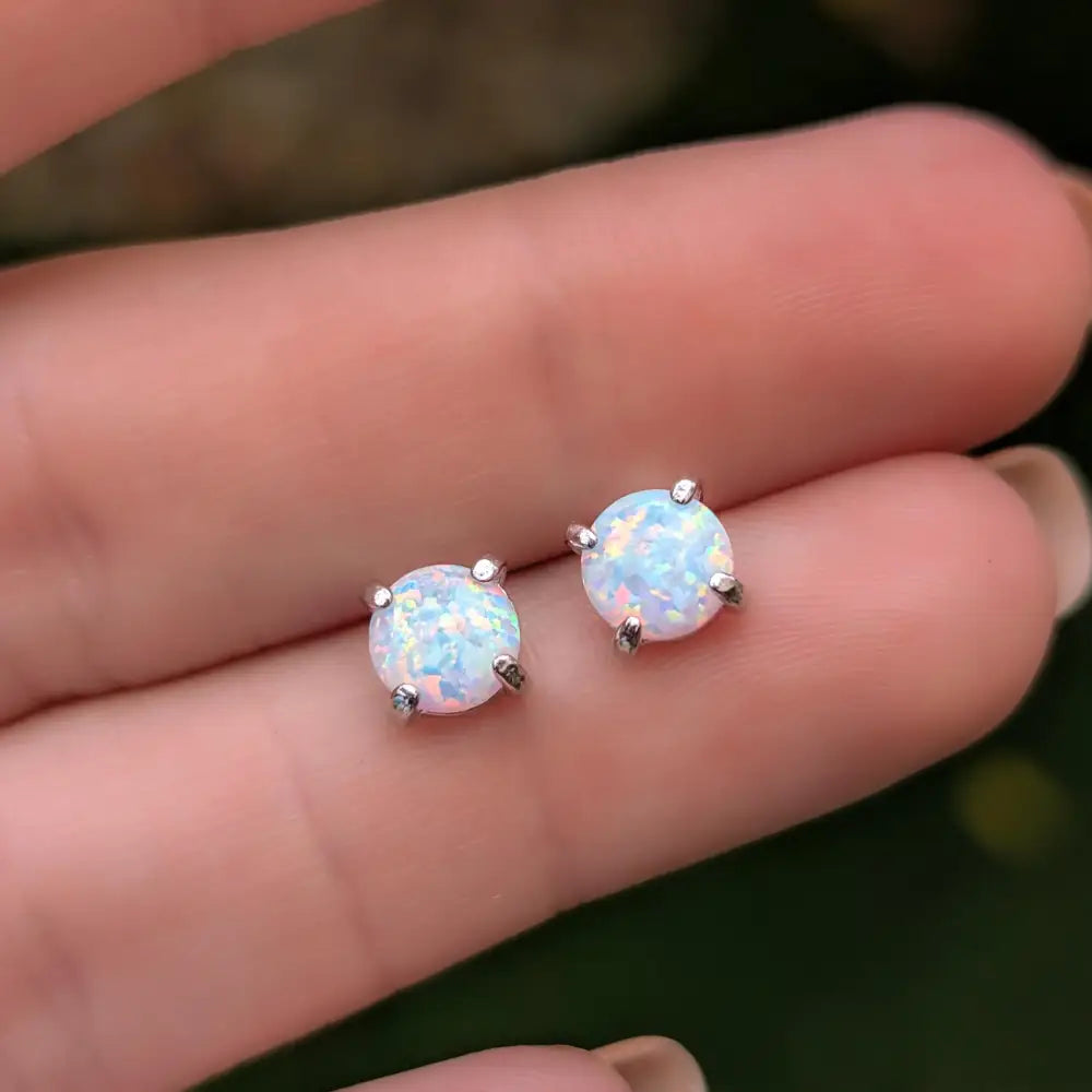 White Opal Stud Earrings Earrings Handmade Handcrafted