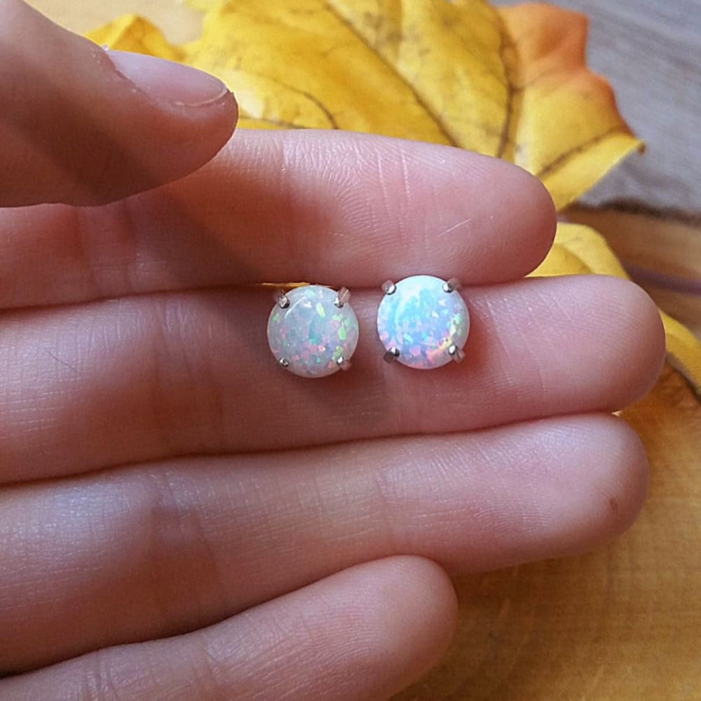 White Opal Stud Earrings Earrings Handmade Handcrafted