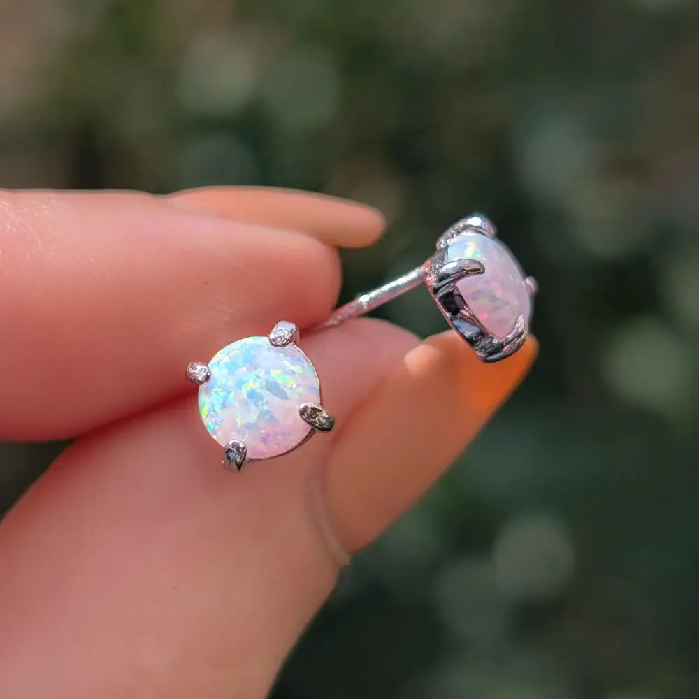 White Opal Stud Earrings Earrings Handmade Handcrafted