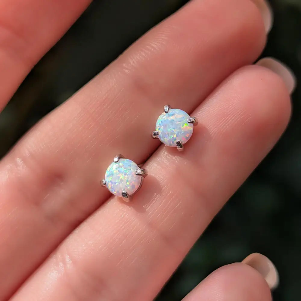 White Opal Stud Earrings Earrings Handmade Handcrafted