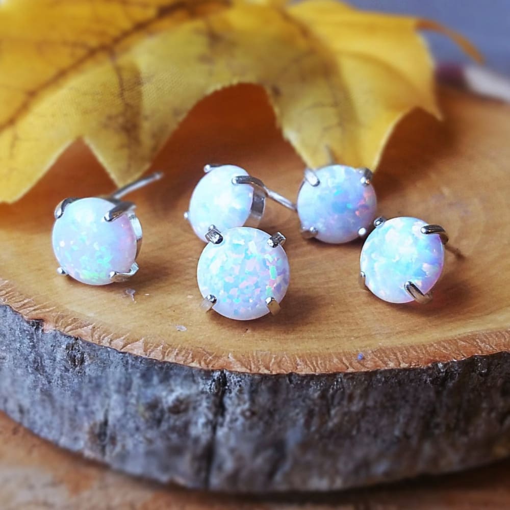 White Opal Stud Earrings Earrings Handmade Handcrafted