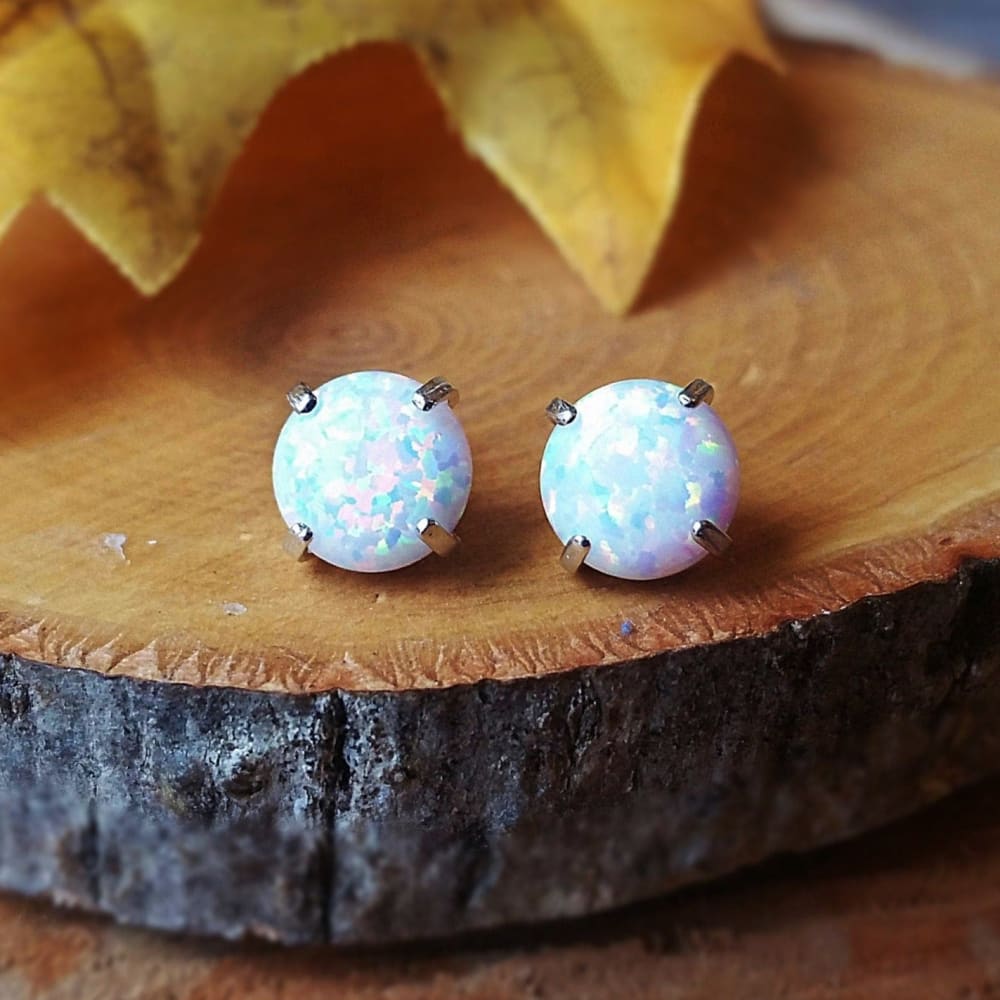 White Opal Stud Earrings Earrings Handmade Handcrafted