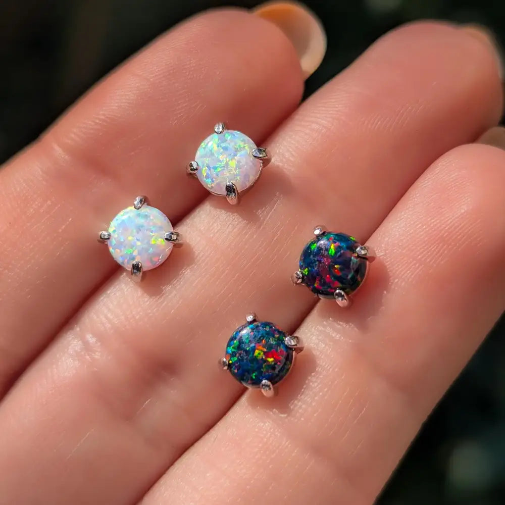 White Opal Stud Earrings Earrings Handmade Handcrafted