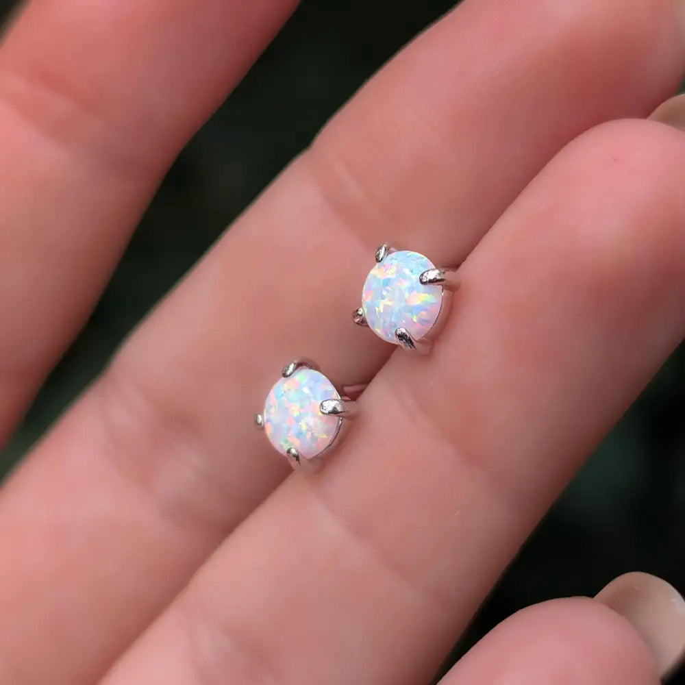 White Opal Stud Earrings Earrings Handmade Handcrafted