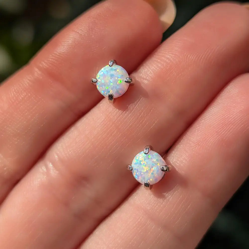 White Opal Stud Earrings Earrings Handmade Handcrafted