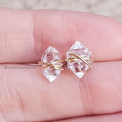 Wire Wrap Herkimer Diamond Stud Earrings Earrings Handmade Handcrafted