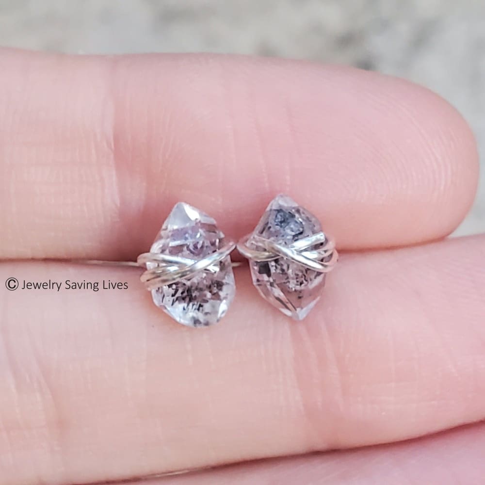 Wire Wrap Herkimer Diamond Stud Earrings Earrings Handmade Handcrafted