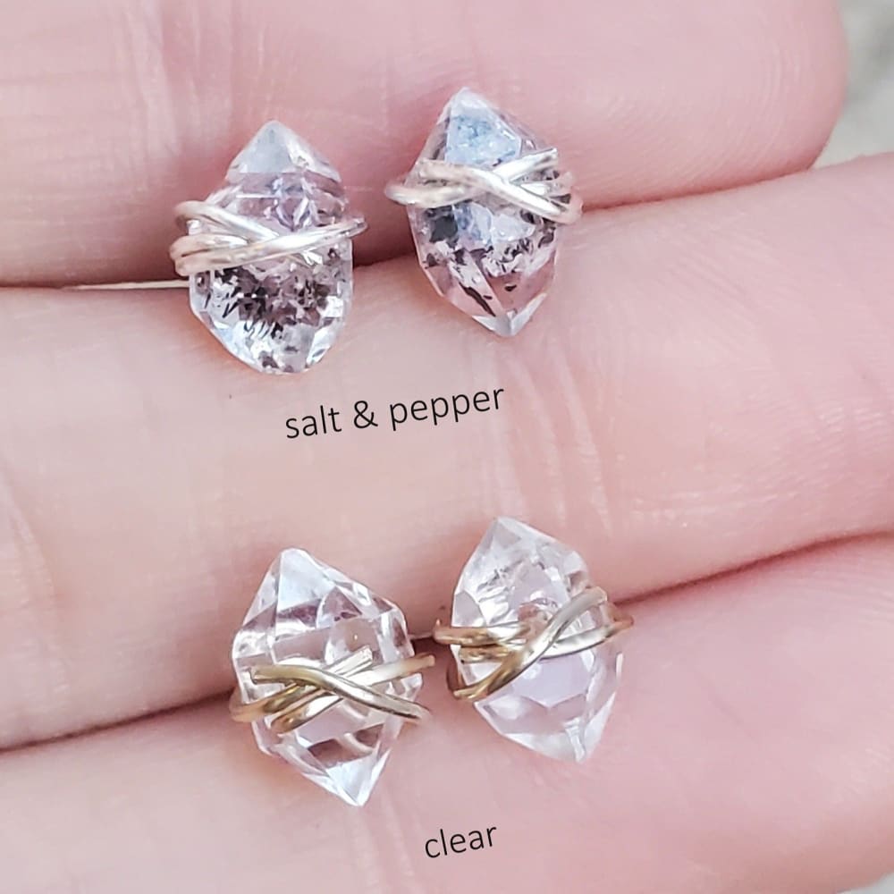 Wire Wrap Herkimer Diamond Stud Earrings Earrings Handmade Handcrafted