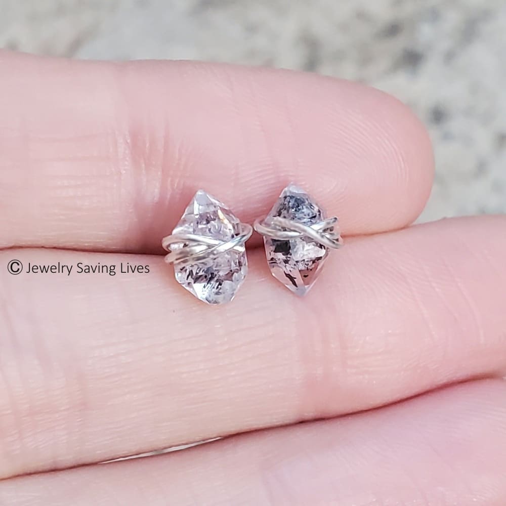 Wire Wrap Herkimer Diamond Stud Earrings Earrings Handmade Handcrafted