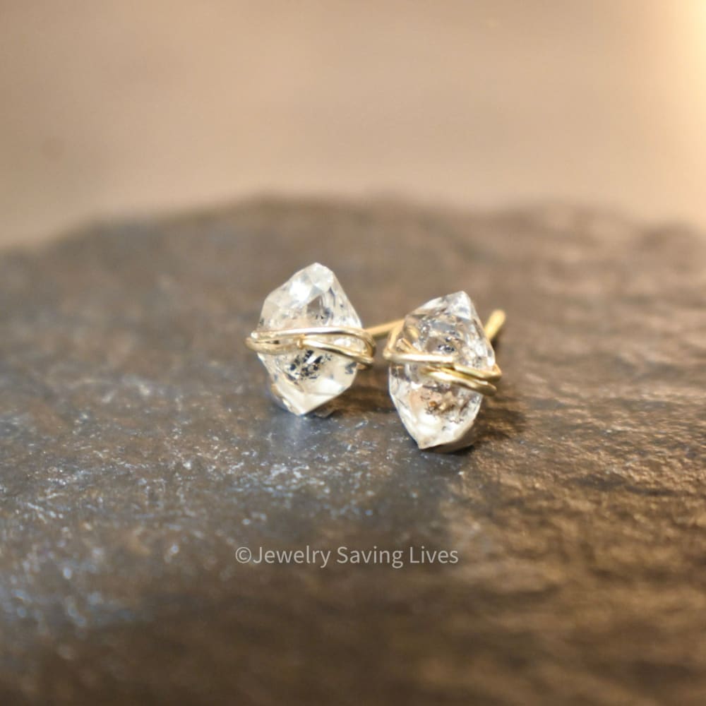 Wire Wrap Herkimer Diamond Stud Earrings Earrings Handmade Handcrafted