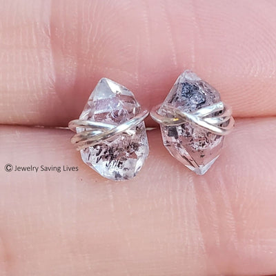 Wire Wrap Herkimer Diamond Stud Earrings Earrings Handmade Handcrafted