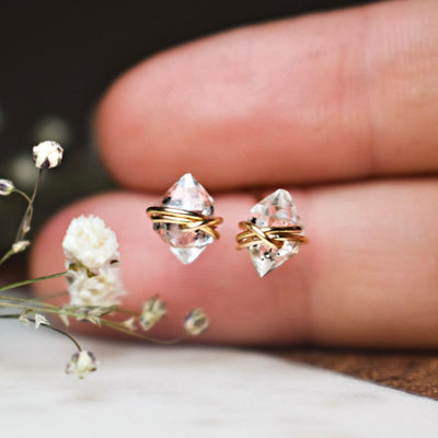 Wire Wrap Herkimer Diamond Stud Earrings Earrings Handmade Handcrafted