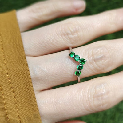 Wishbone Emerald Half Eternity Band Rings Handmade Handcrafted