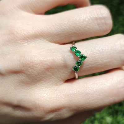 Wishbone Emerald Half Eternity Band Rings Handmade Handcrafted