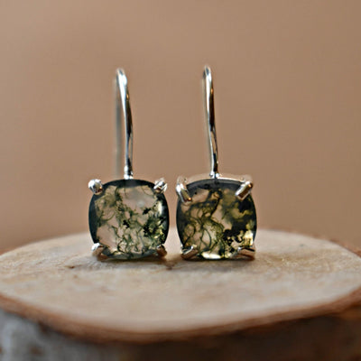 The Ashera - Natural Moss Agate Dangle Earrings
