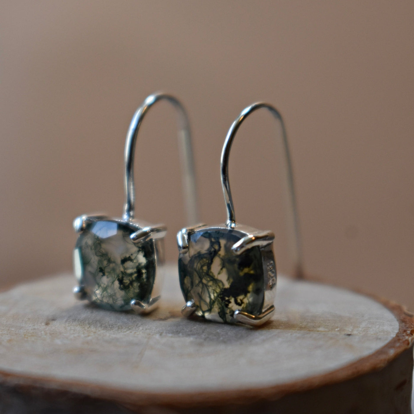 The Ashera - Natural Moss Agate Dangle Earrings