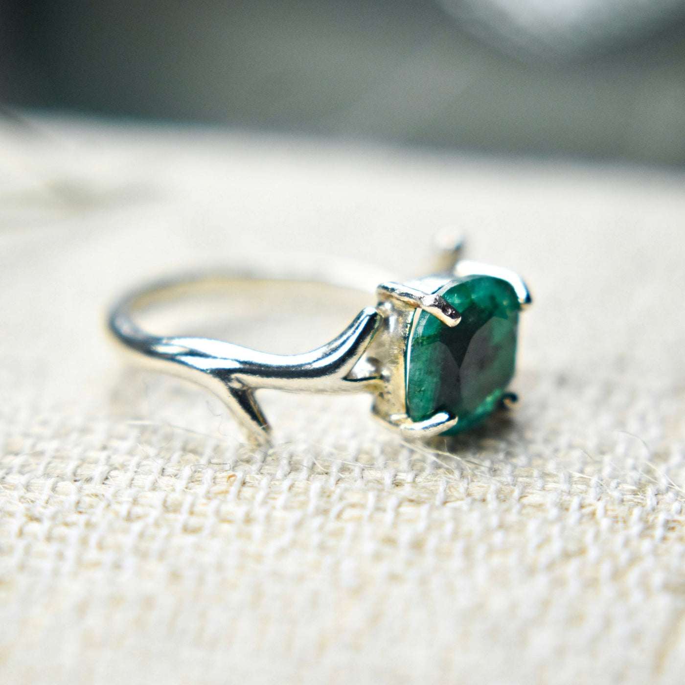 Natural Emerald Branch Ring