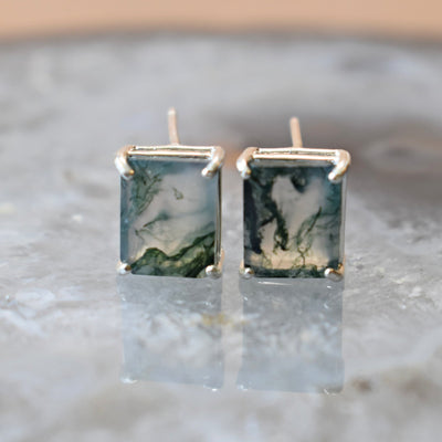 The Audie - Natural Moss Agate Stud Earrings
