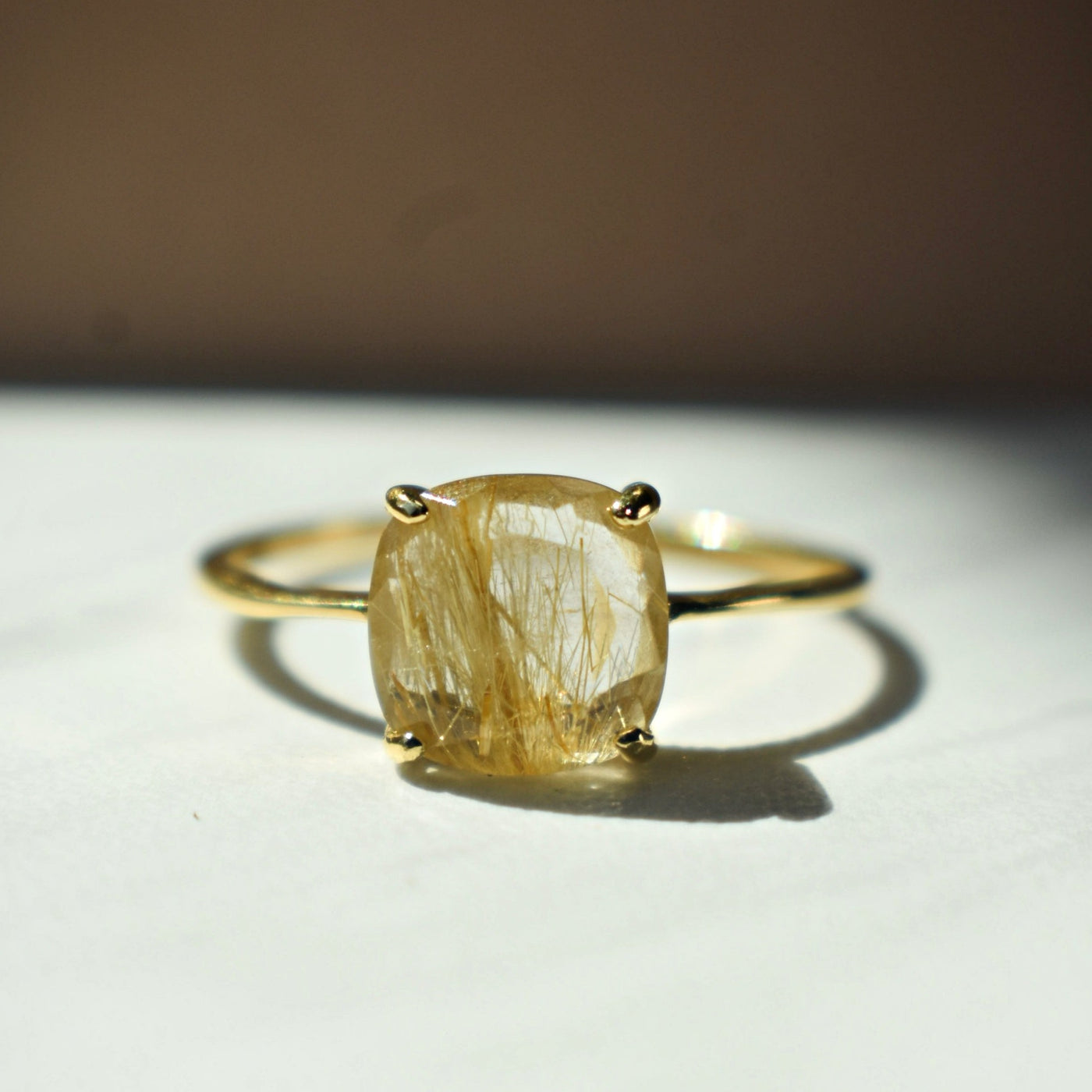 golden rutilated quartz ring