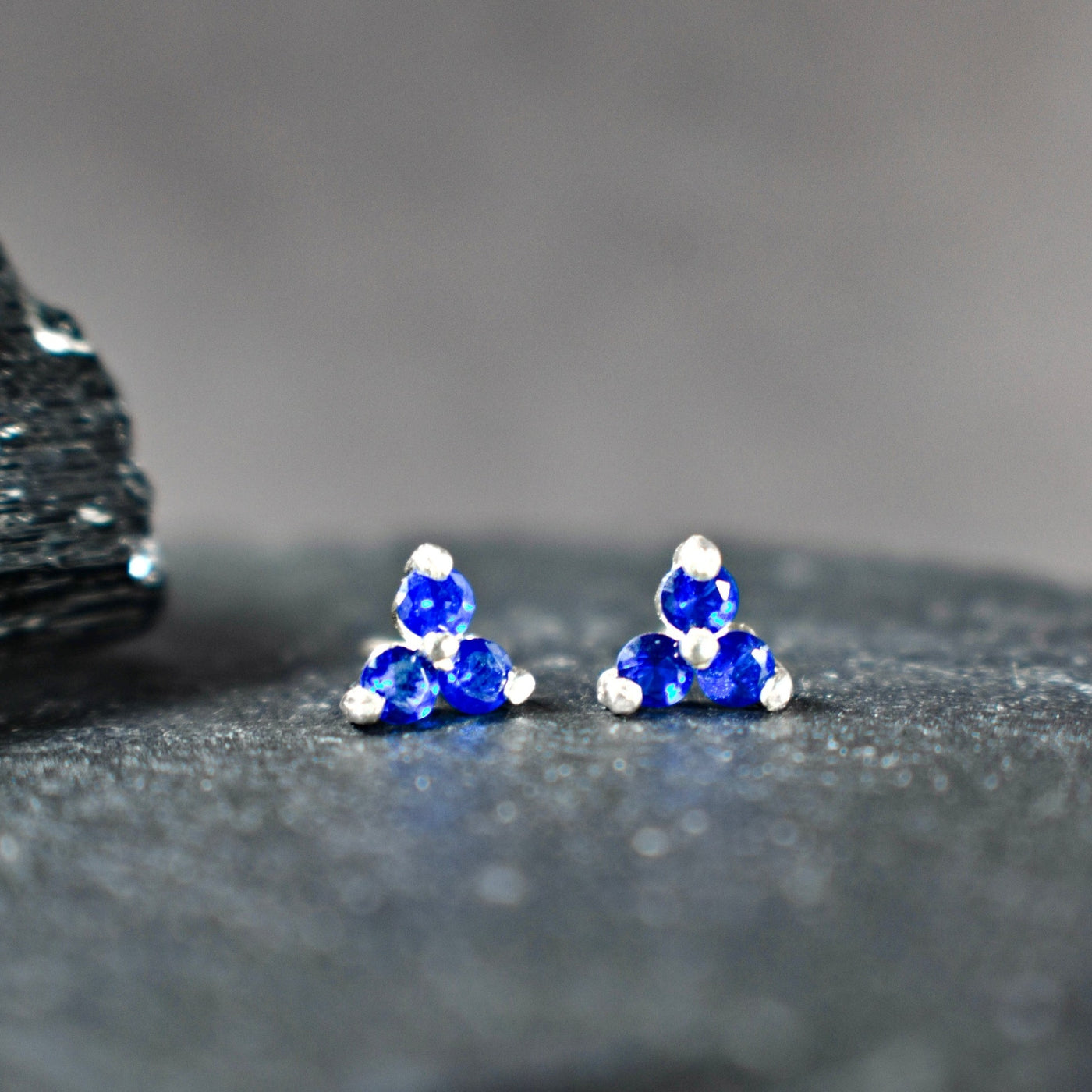 Tri-Cluster Sapphire Stud Earrings