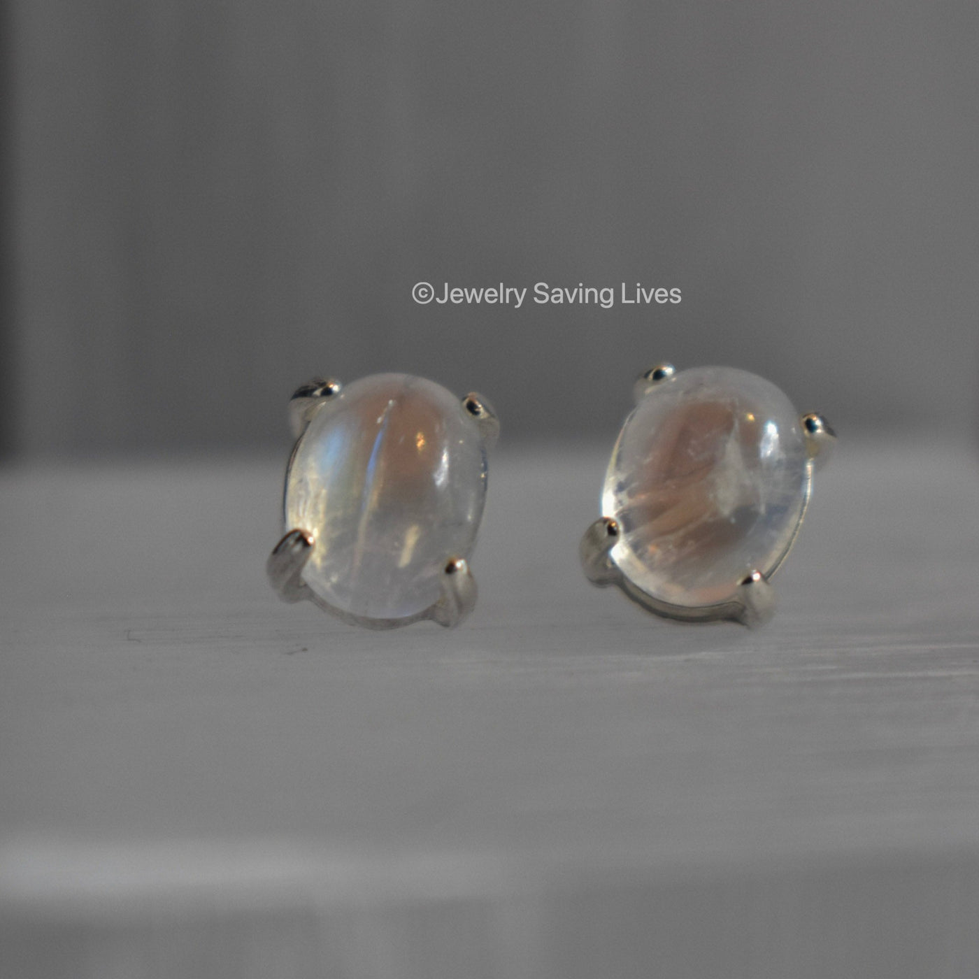 Oval Moonstone Stud Earrings
