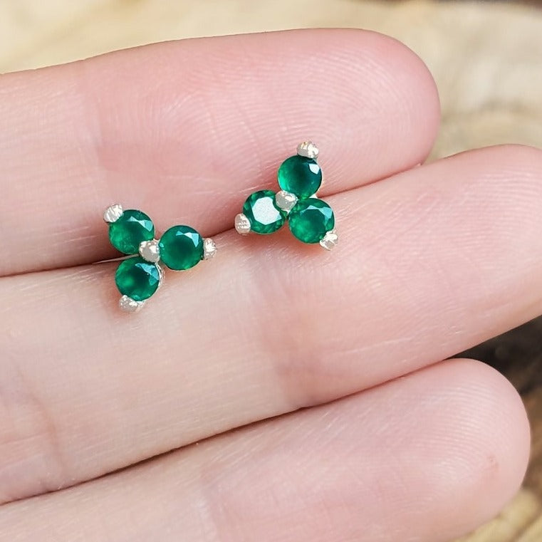 Tri-Cluster Emerald Stud Earrings