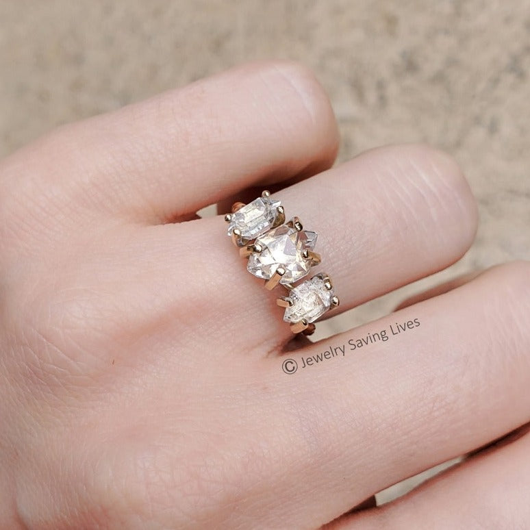 Three Stone Herkimer Diamond Ring