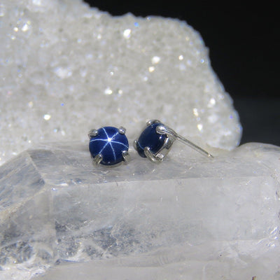 Round Star Sapphire Stud Earrings