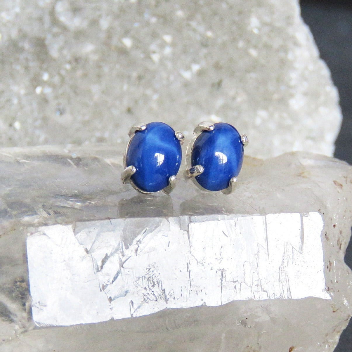 Oval Star Sapphire Stud Earrings