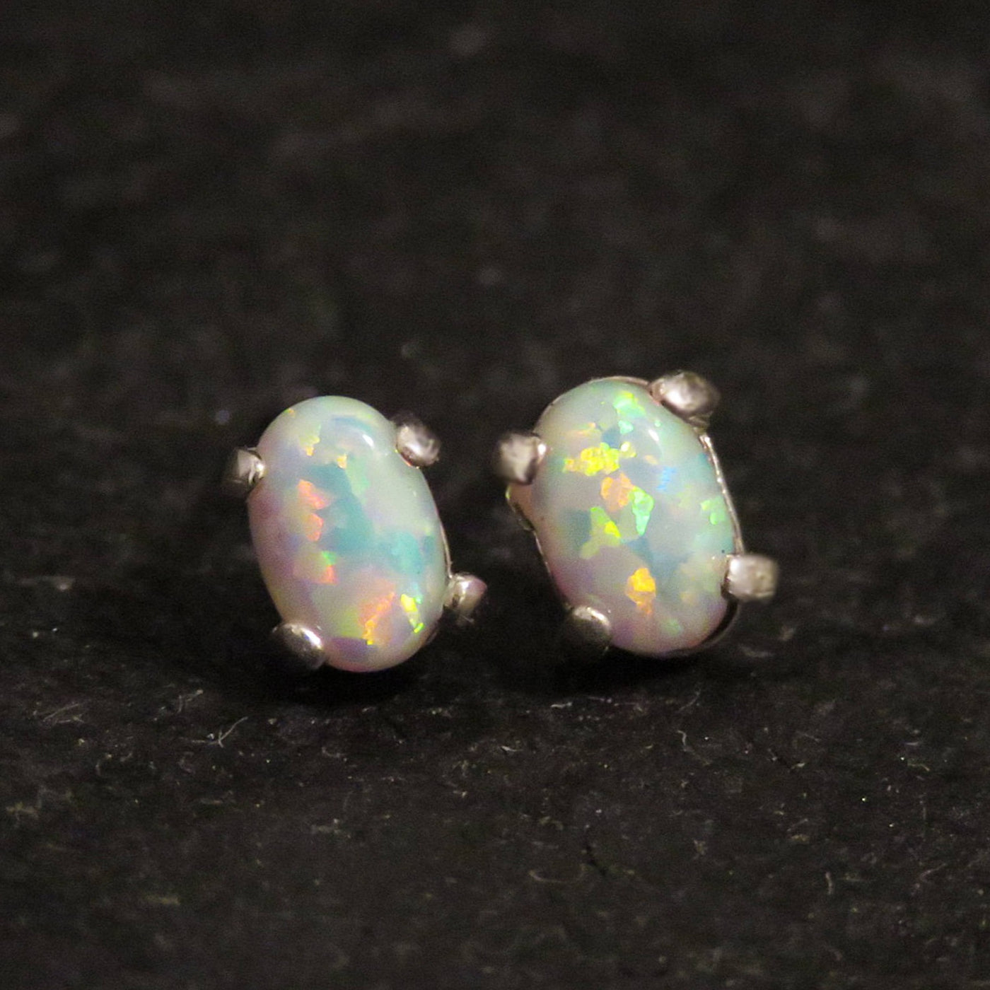 White Fire Opal Stud Earrings