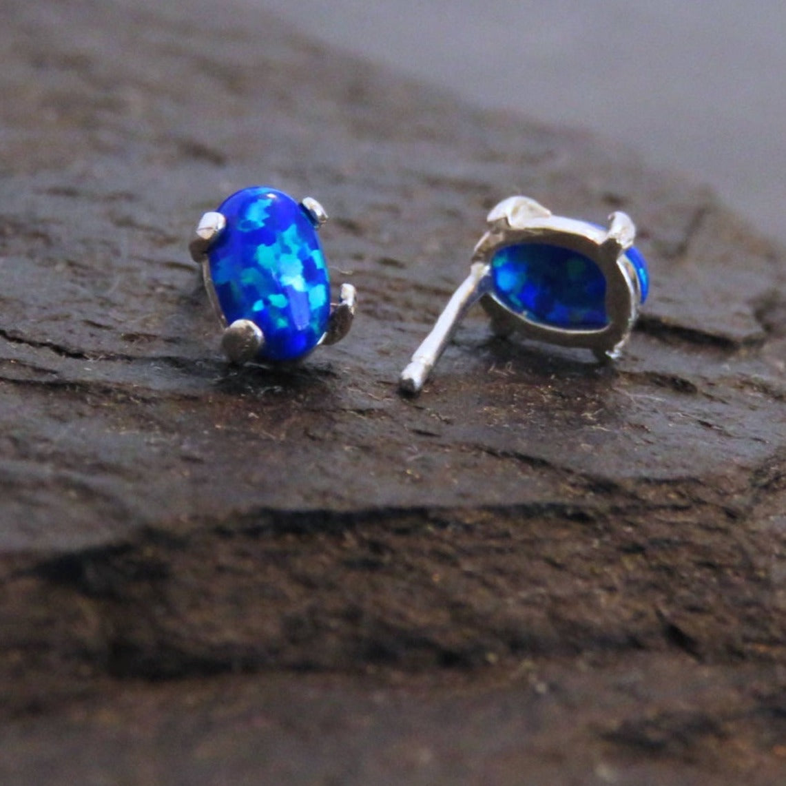 Australian Blue Opal Stud Earrings