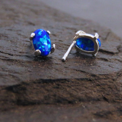 Australian Blue Opal Stud Earrings