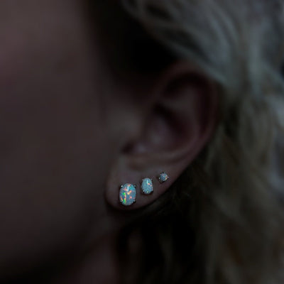 White Fire Opal Stud Earrings