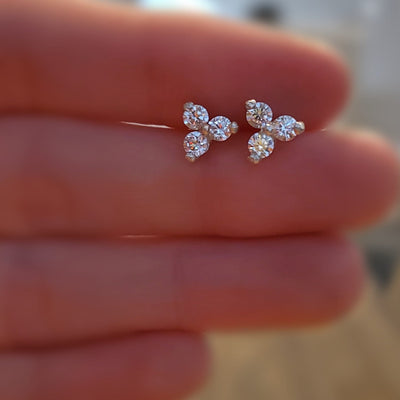 Salt and Pepper Diamond Tri-Cluster Stud Earrings