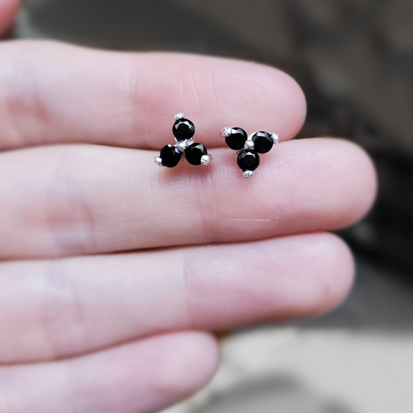 Tri-Cluster Black Diamond Stud Earrings