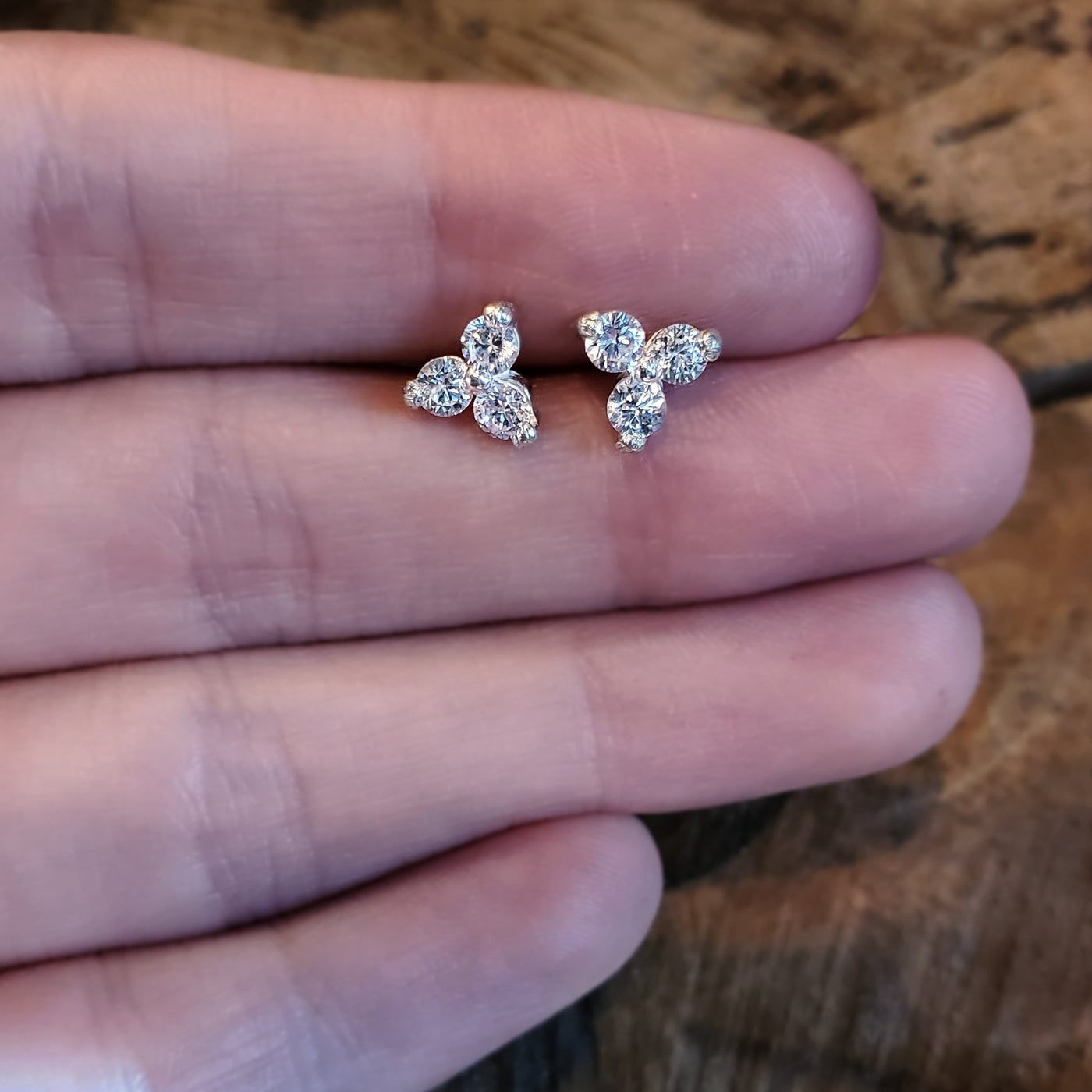 Tri-Cluster White Sapphire Stud Earrings
