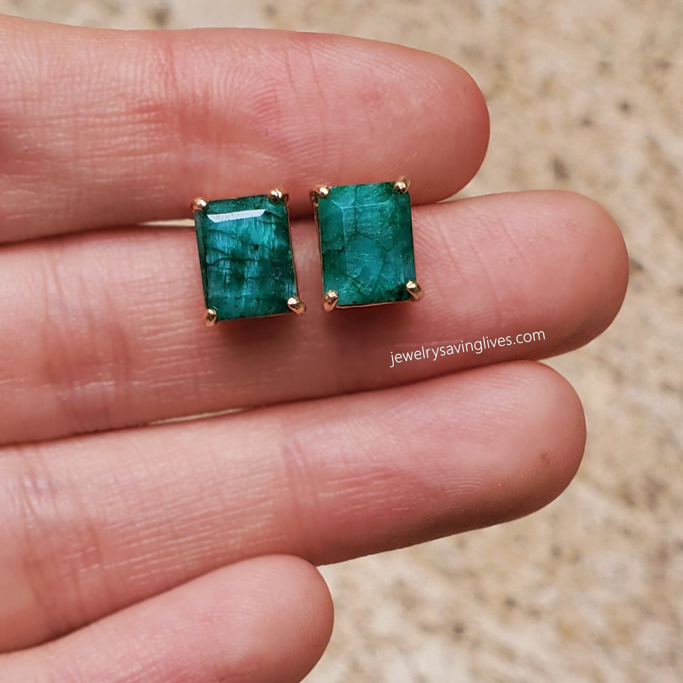 The Audie - Natural Emerald Stud Earrings