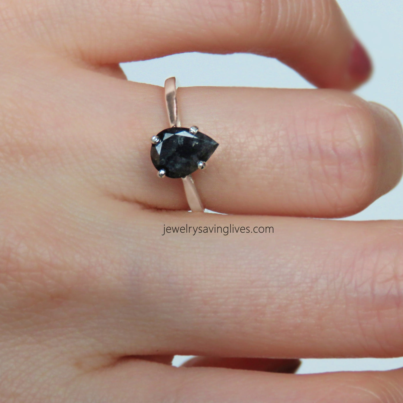 Teardrop Black Salt and Pepper Diamond Ring