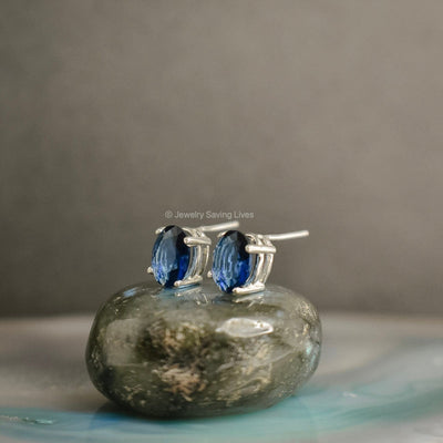 Faceted Oval Sapphire Stud Earrings